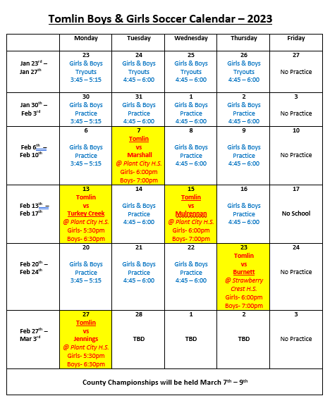  Soccer Calendar